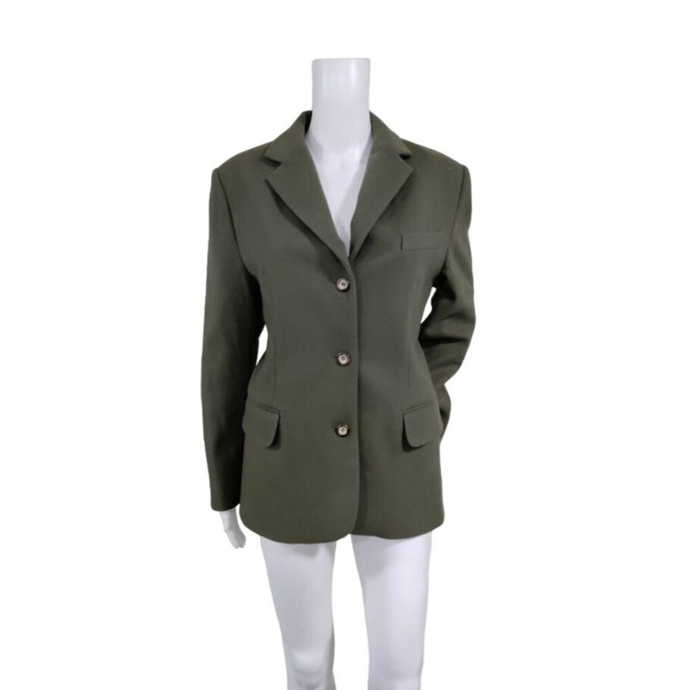 VINTAGE 90's L.L. Bean Cashmere Wool Blazer Jacket Forest Green Size 12P - Picture 6 of 16